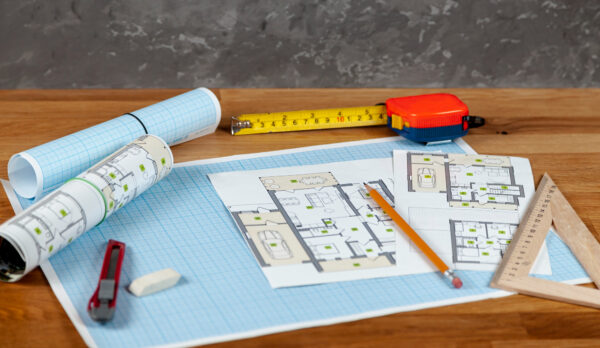 high-angle-house-project-table
